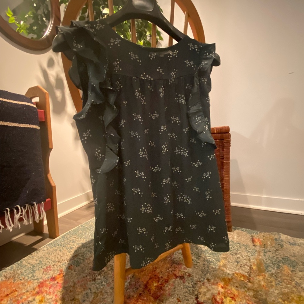 Floral Print Green Tank with Ruffles - Picture 1 of 4